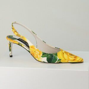 Dolce & Gabbana Yellow Rose Gabardine Slingback Pumps, EU 35/US 5